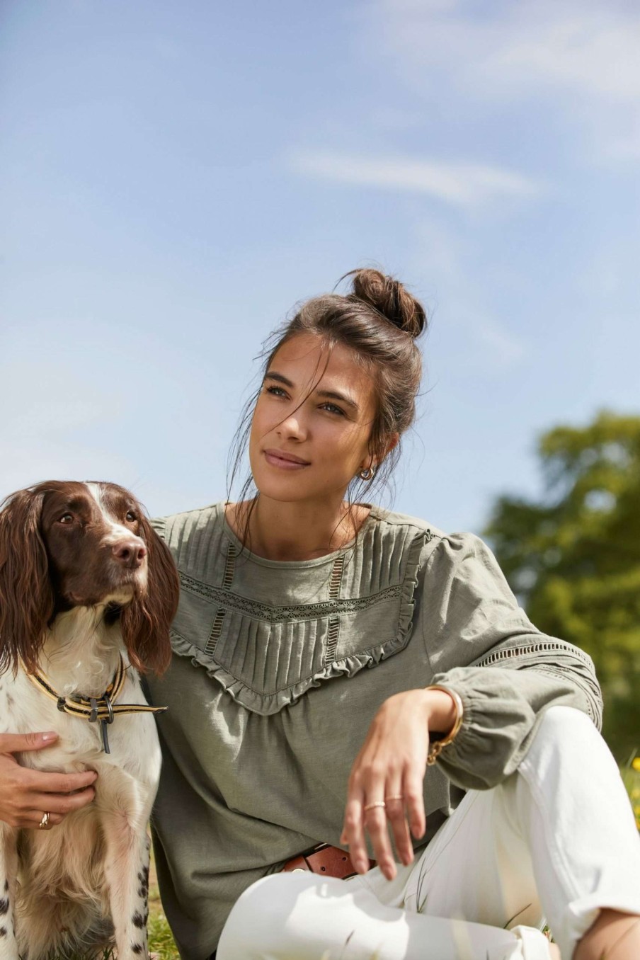 Apparel * | Joules Green Liliana Frill Pleated Blouse Top Selling