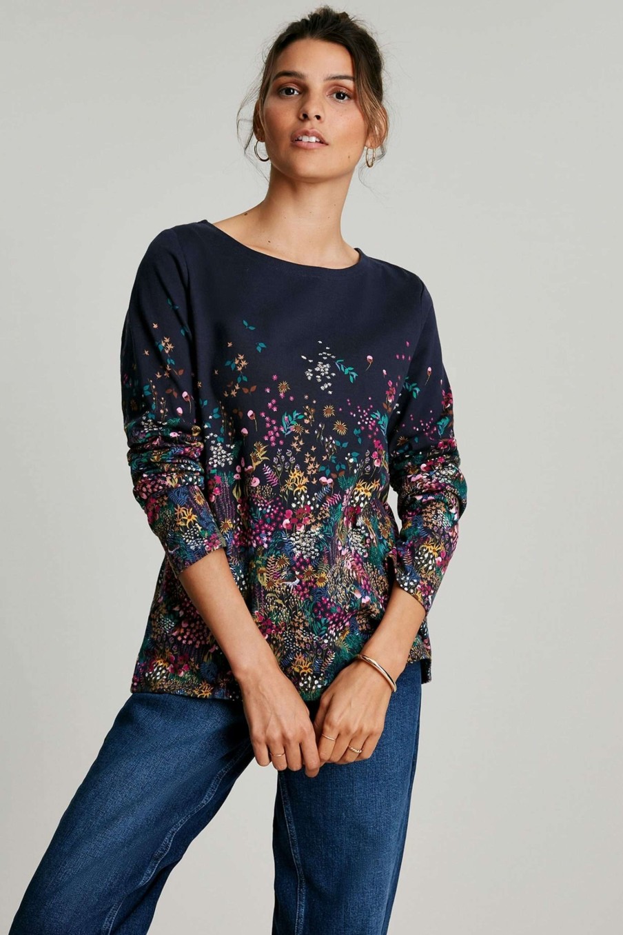 Apparel * | Joules Blue Harbour Print Long Sleeve Jersey Top Sale