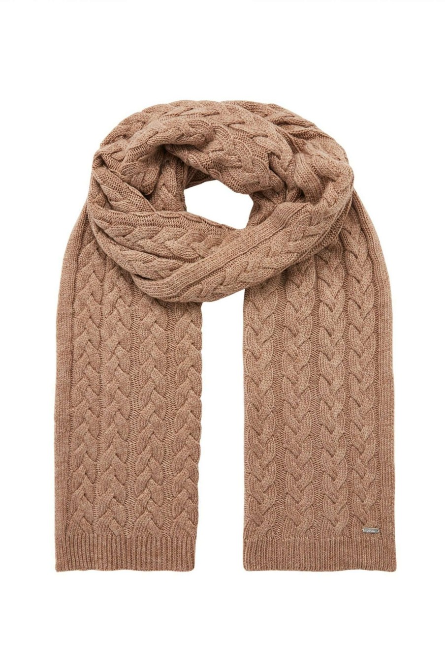 Accessories * | Joules Elena Cable Knit Brown Scarf Cut Price