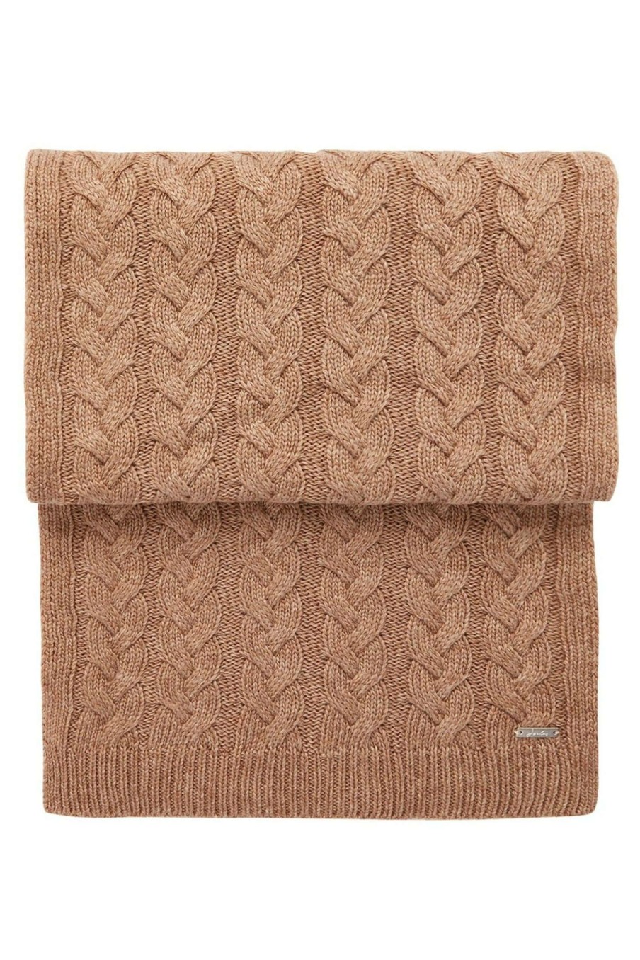 Accessories * | Joules Elena Cable Knit Brown Scarf Cut Price