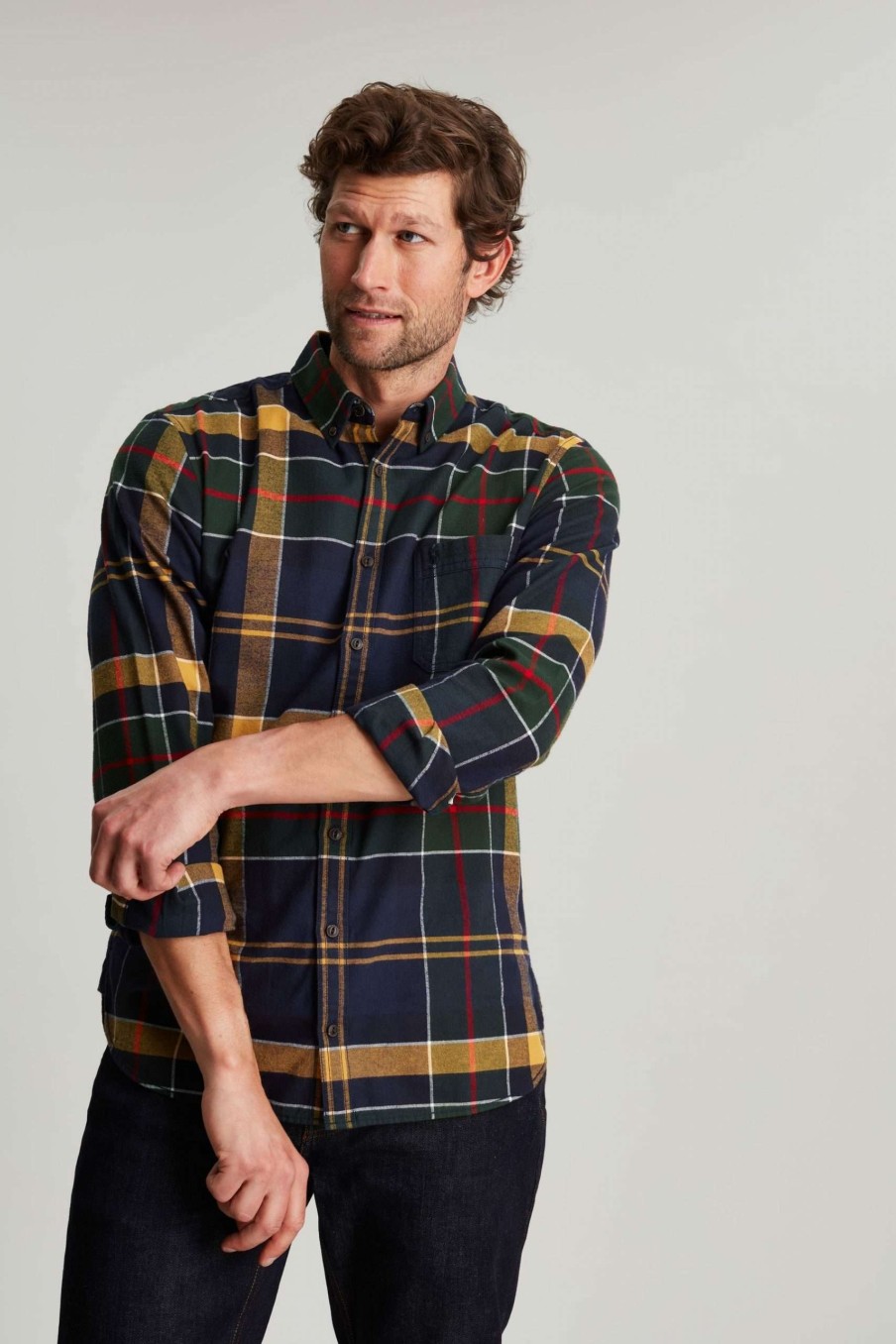 Apparel * | Joules Blue Buchannan Long Sleeve Classic Fit With Back Pleat Brushed Shirt Online Store