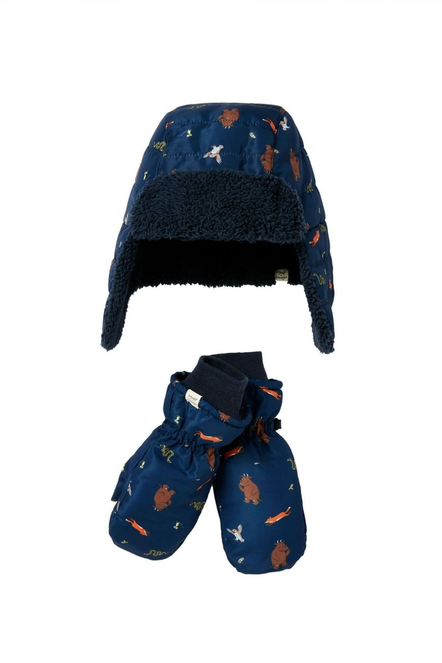 Accessories * | Joules Blue Gruffalo Forager Printed Showerproof Hat And Mitten Set Clearance Sale