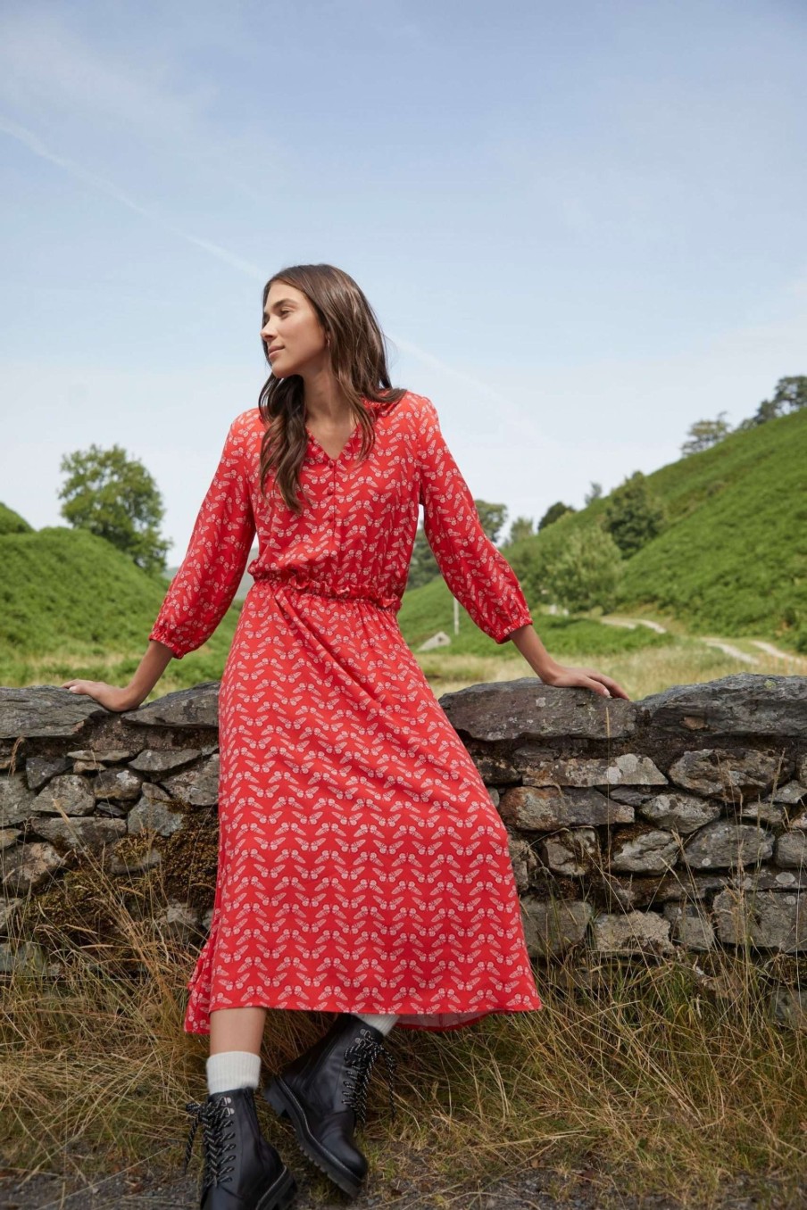 Apparel * | Joules Red Josie Frill Elasticated Waist Dress Excellent Quality