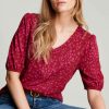 Apparel * | Joules Red Jasmine V-Neck Blouse Original