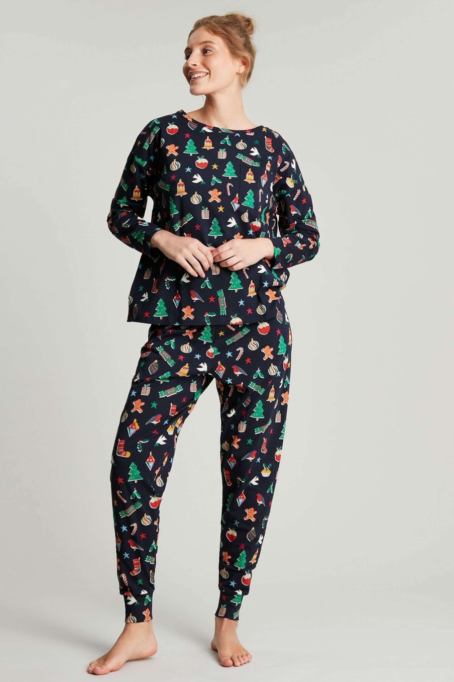 Accessories * | Joules Blue Christmas Dreamley Long Sleeve Jersey Pyjama Set Closeout Sale