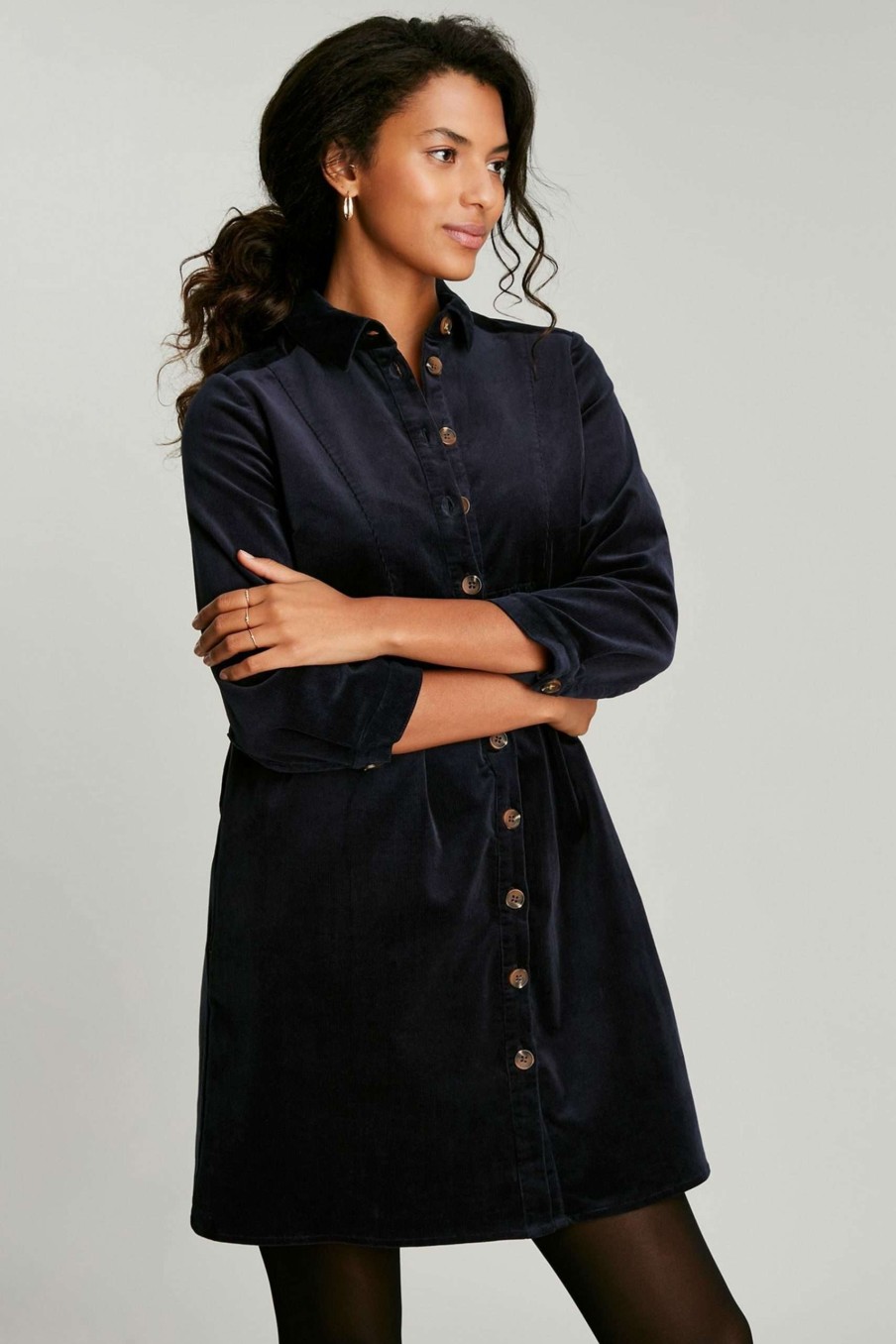 Apparel * | Joules Blue Harlow Cord Button Through Dress Limited Edition