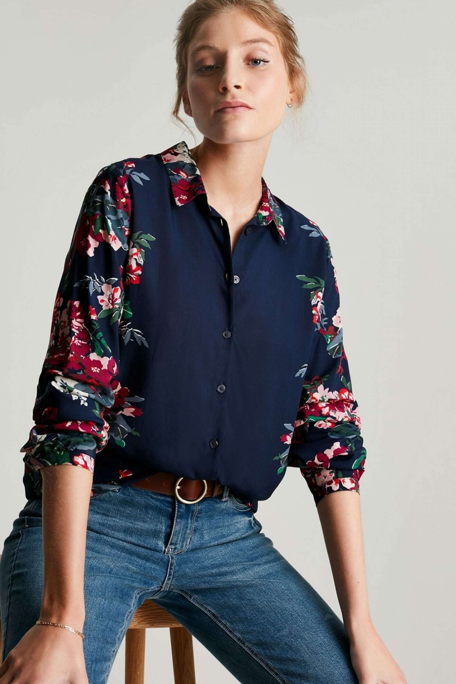 Apparel * | Joules Blue Elvina Button Through Blouse Limited Edition