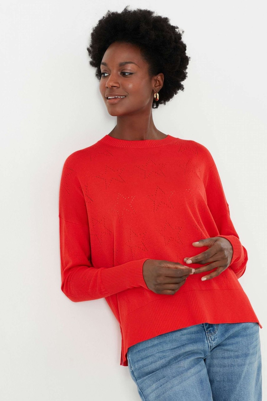 Apparel * | Joules Red Juniper Star Pointelle Jumper Free Delivery