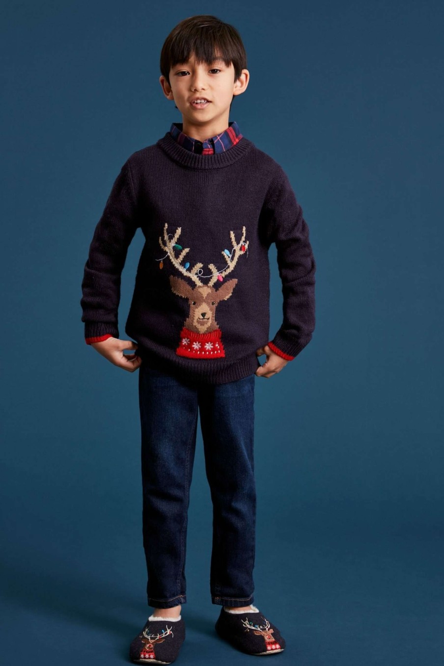 Apparel * | Joules Blue Cracking Intarsia Family Christmas Jumper Closeout Sale