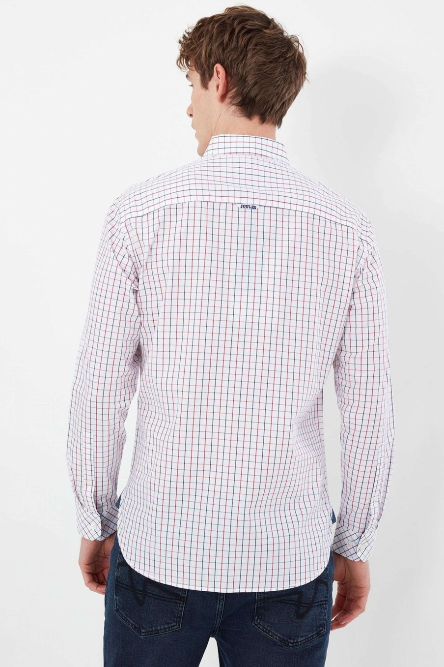 Apparel * | Joules Red Abbott Long Sleeve Classic Fit Peached Poplin Shirt Discounts